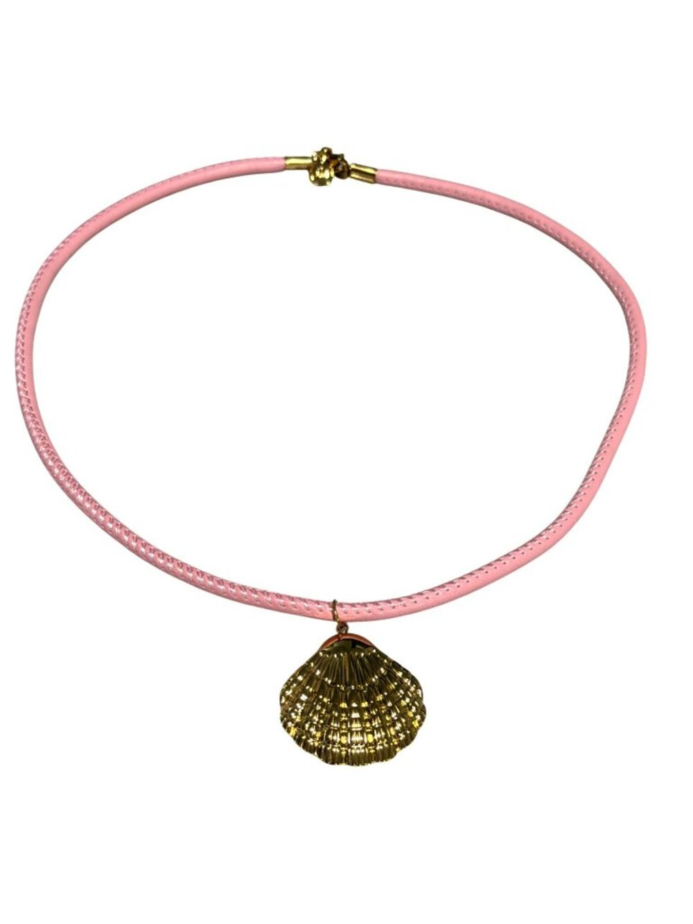 Mayamar Gold Shell Pendant Necklace With Pink Cord & Drawstring Pouch